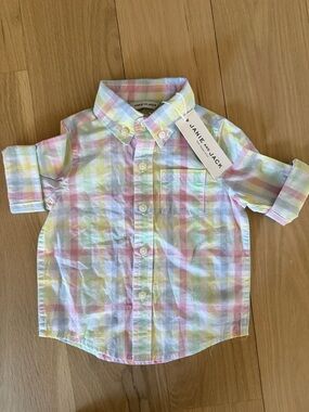 Janie and Jack Pastel Plaid Button-Down Shirt in Pink, Blue, Yellow, White